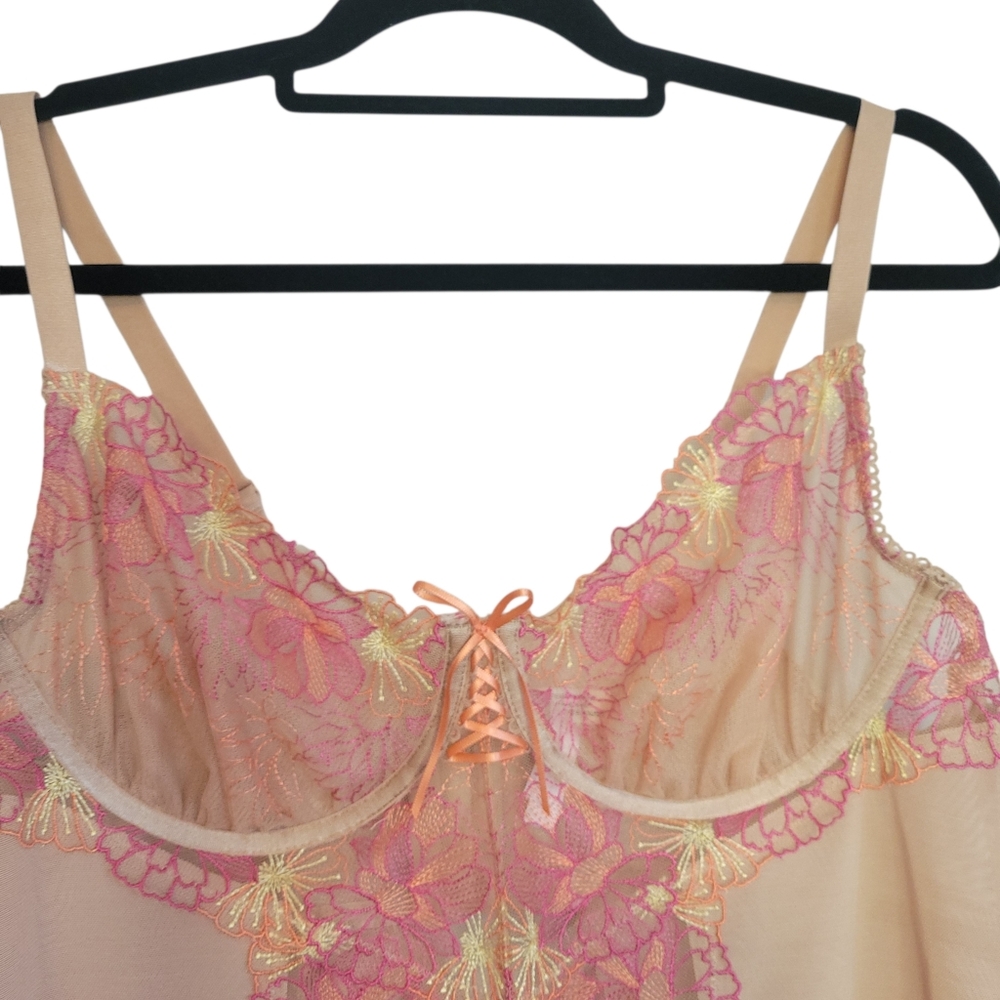 Torrid Curve Nude Floral Embroidered Mesh Chemise lingerie, Size 0 - Picture 6 of 13